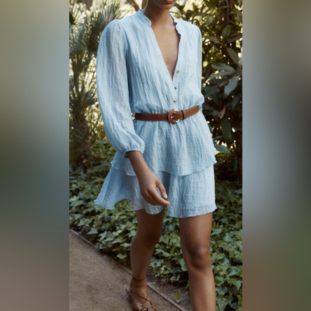 Nwt- Zara- belted dress with ruffles- L